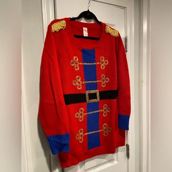 Holiday Time Size XL Toy Soldier Crew Neck Embellished Christmas Ugly Sweater - Picture 3 of 8